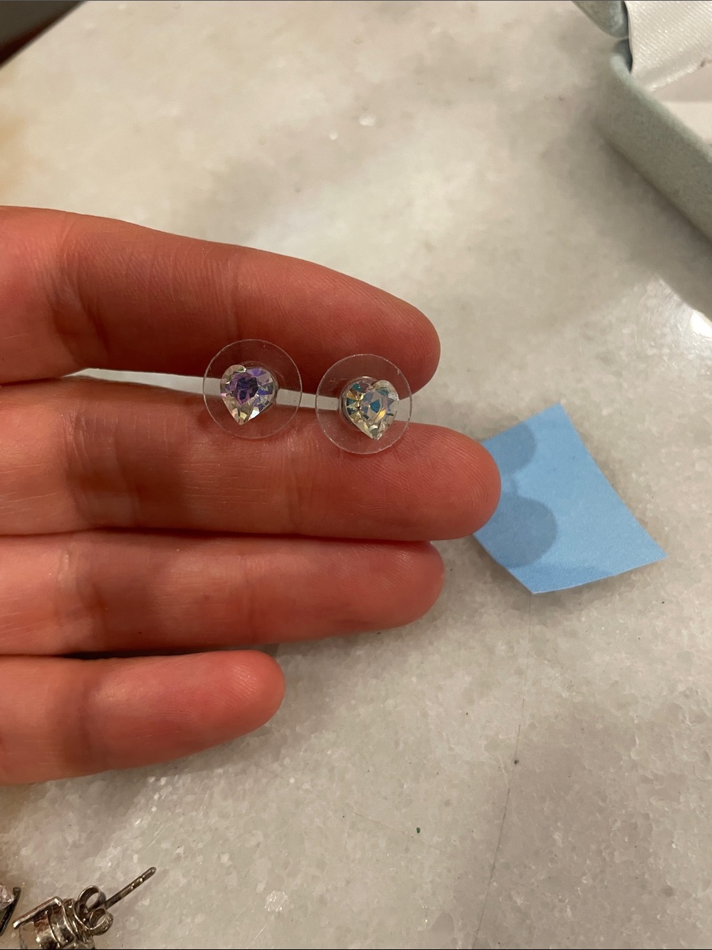 Crystal Heart Stud Earrings - Iridescent